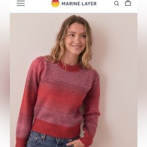 NEW❤️Marine Layer Women's Ayla Puff Sleeve Crewneck Sweater Red Pink Warm Ombre